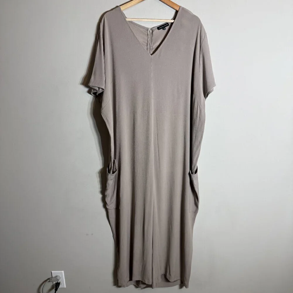 Universal Standard Kia Wide Leg Crop Jumpsuit Women's XL (26-28) Tan Minimalist